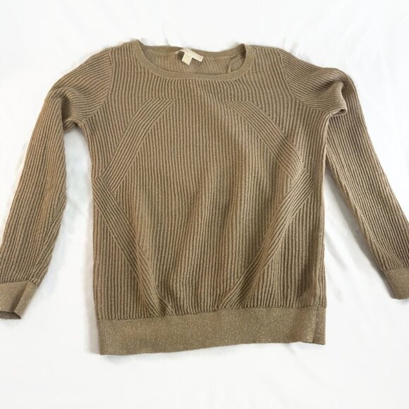 Michael Kors Womens  Crew Neck Sweater Beige Large Gold Fleck Sheer - Picture 1 of 5